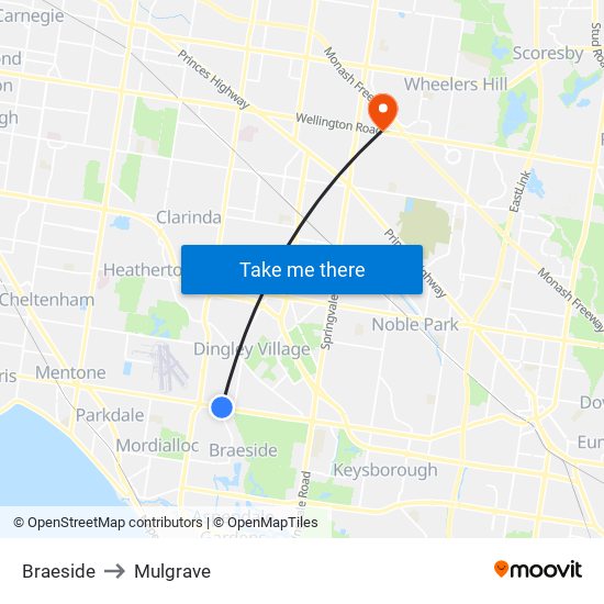 Braeside to Mulgrave map