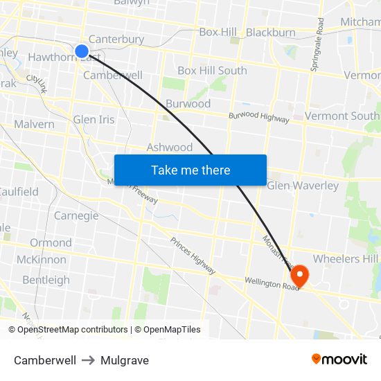 Camberwell to Mulgrave map