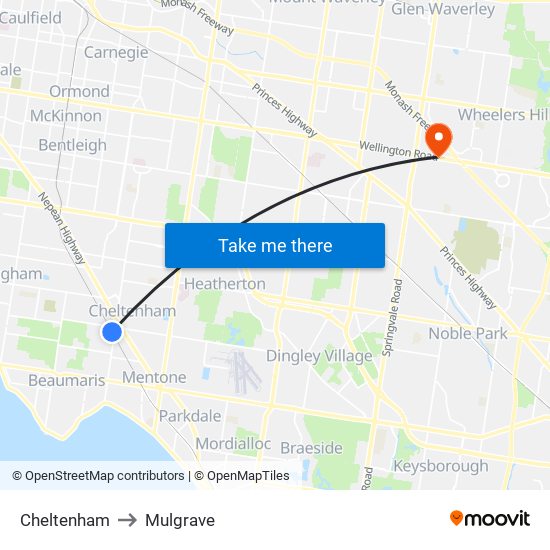 Cheltenham to Mulgrave map