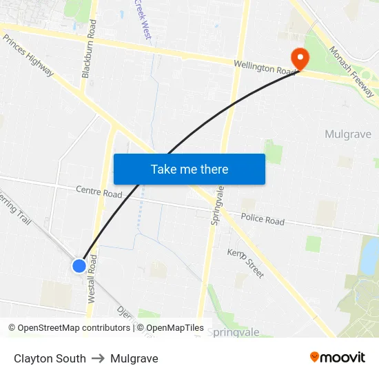 Clayton South to Mulgrave map