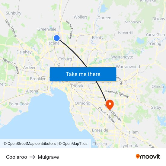Coolaroo to Mulgrave map