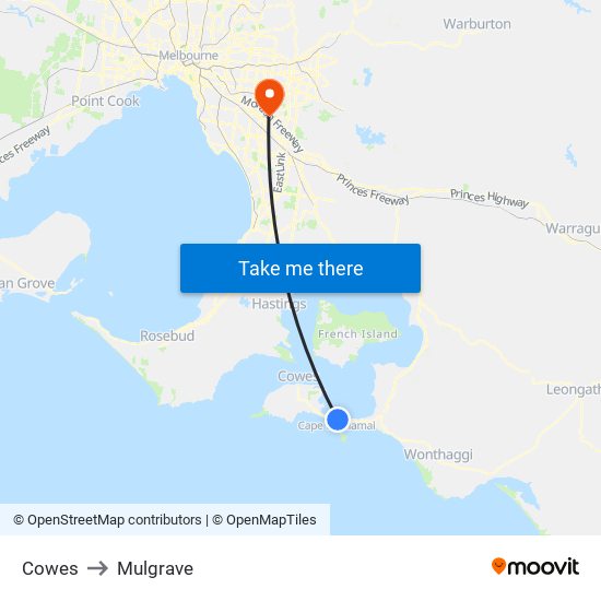 Cowes to Mulgrave map