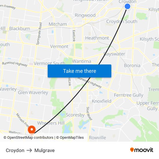 Croydon to Mulgrave map