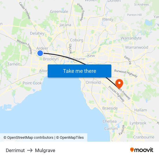 Derrimut to Mulgrave map