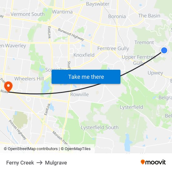 Ferny Creek to Mulgrave map