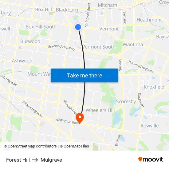 Forest Hill to Mulgrave map