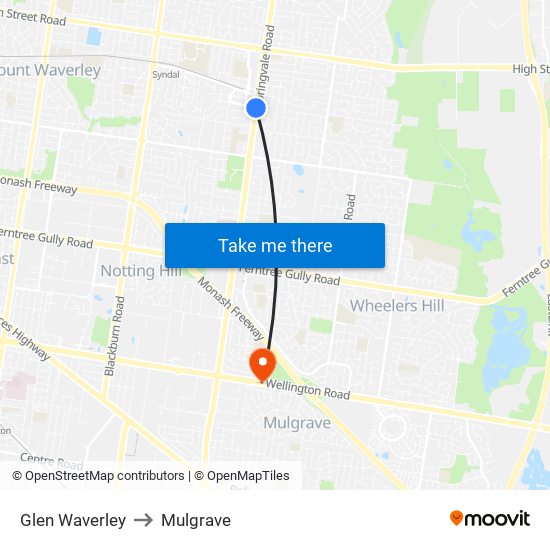 Glen Waverley to Mulgrave map