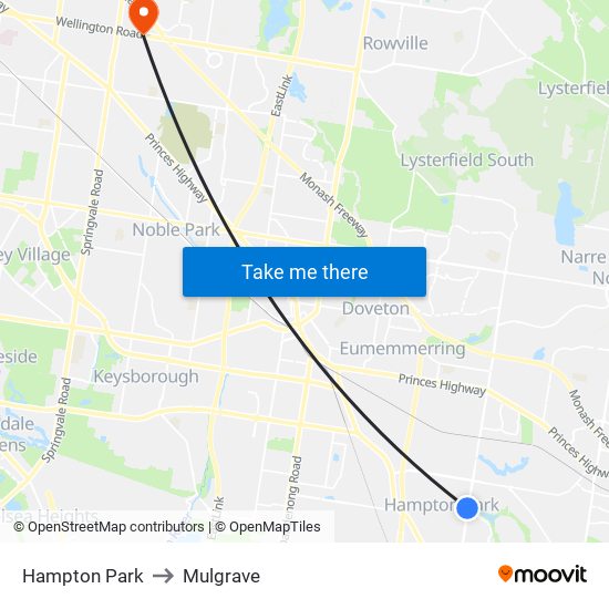 Hampton Park to Mulgrave map