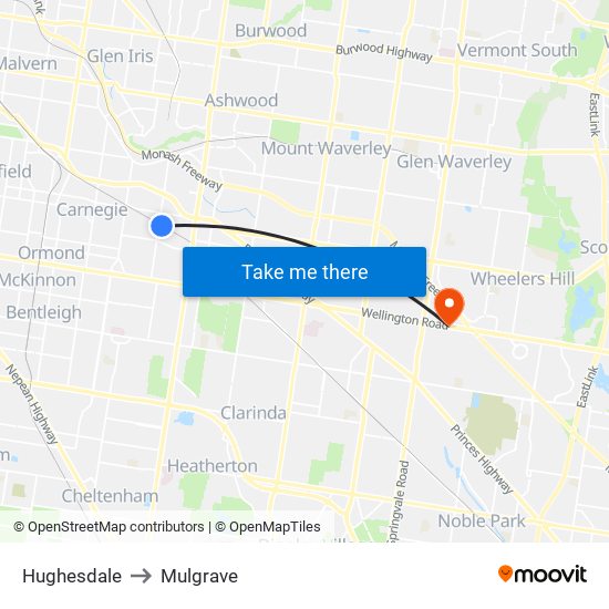 Hughesdale to Mulgrave map