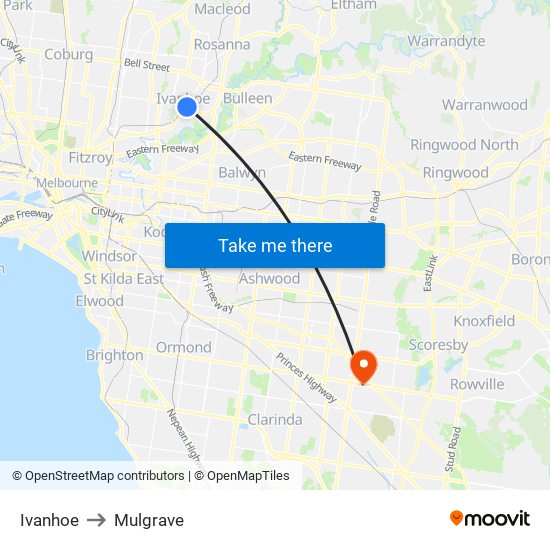 Ivanhoe to Mulgrave map