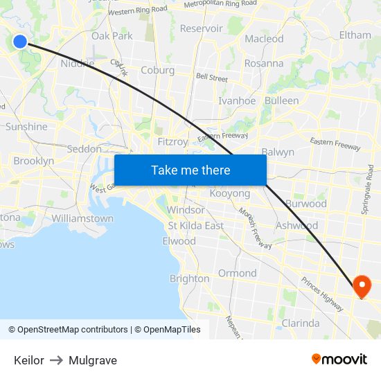 Keilor to Mulgrave map