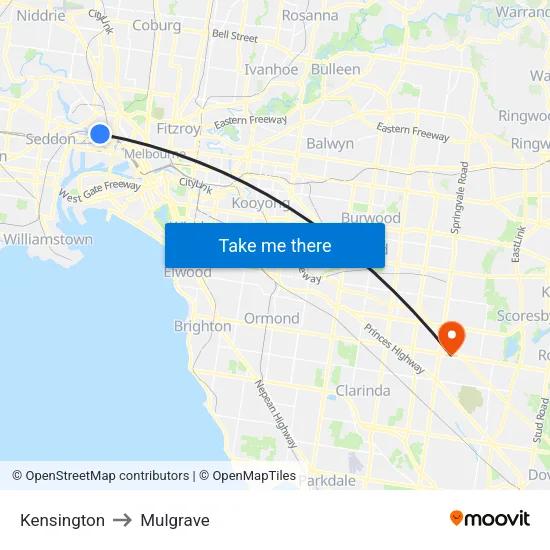 Kensington to Mulgrave map