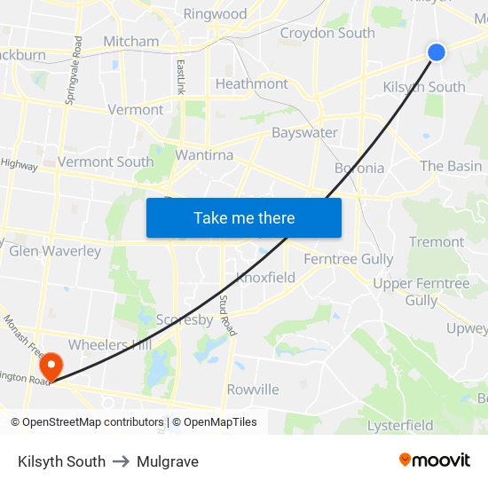 Kilsyth South to Mulgrave map