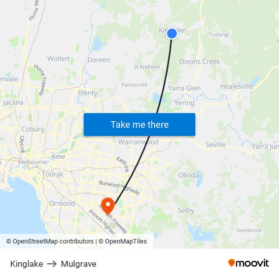 Kinglake to Mulgrave map