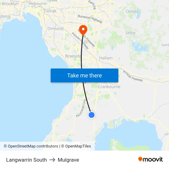 Langwarrin South to Mulgrave map
