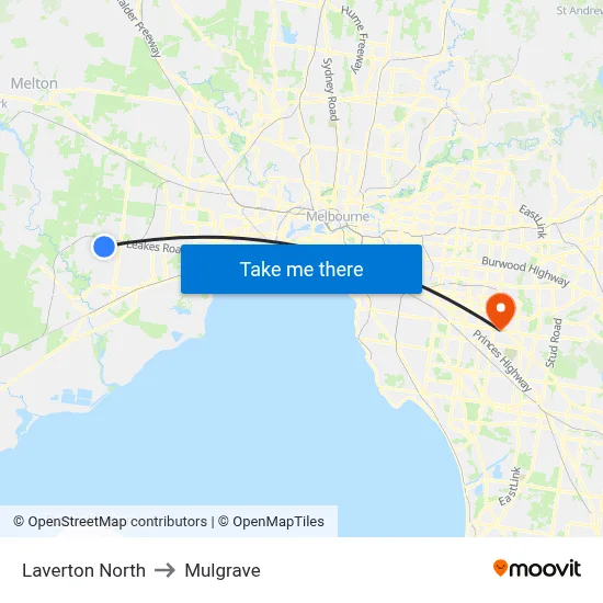 Laverton North to Mulgrave map