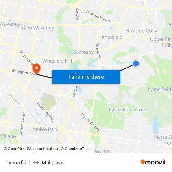 Lysterfield to Mulgrave map