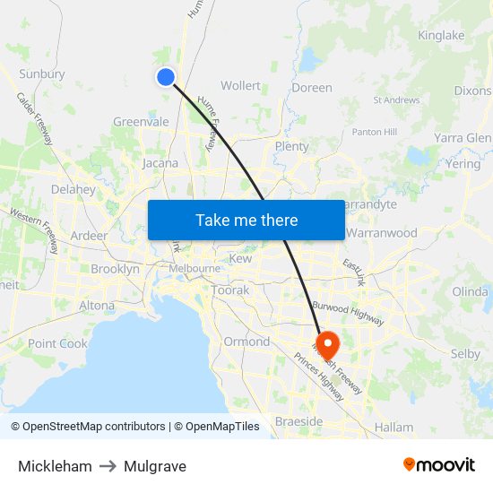 Mickleham to Mulgrave map