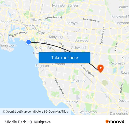 Middle Park to Mulgrave map