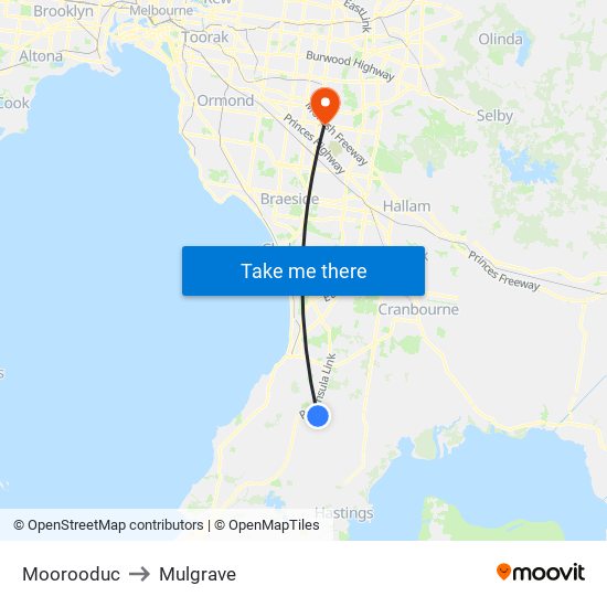 Moorooduc to Mulgrave map