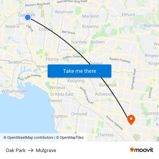 Oak Park to Mulgrave map