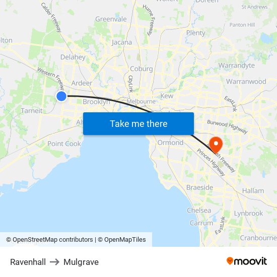 Ravenhall to Mulgrave map