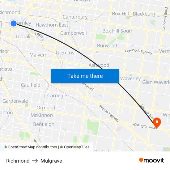 Richmond to Mulgrave map