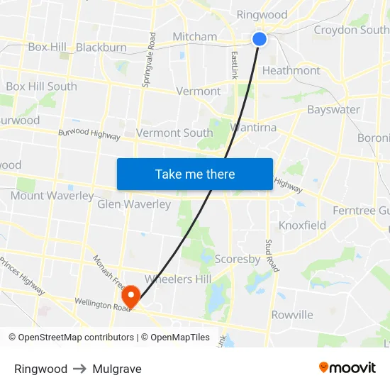 Ringwood to Mulgrave map