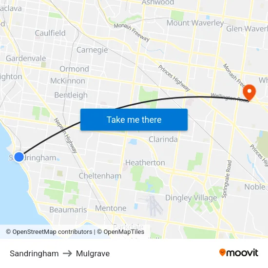 Sandringham to Mulgrave map