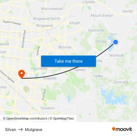 Silvan to Mulgrave map