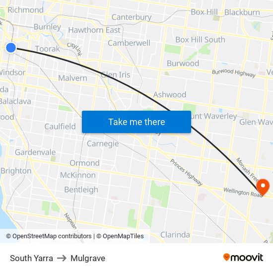 South Yarra to Mulgrave map