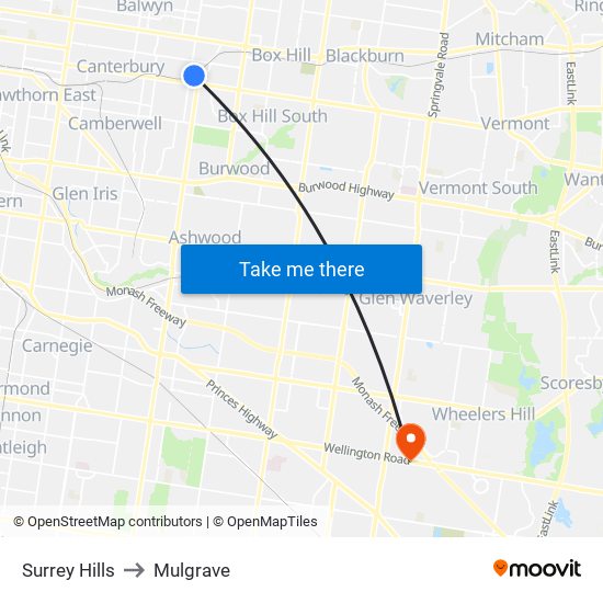 Surrey Hills to Mulgrave map