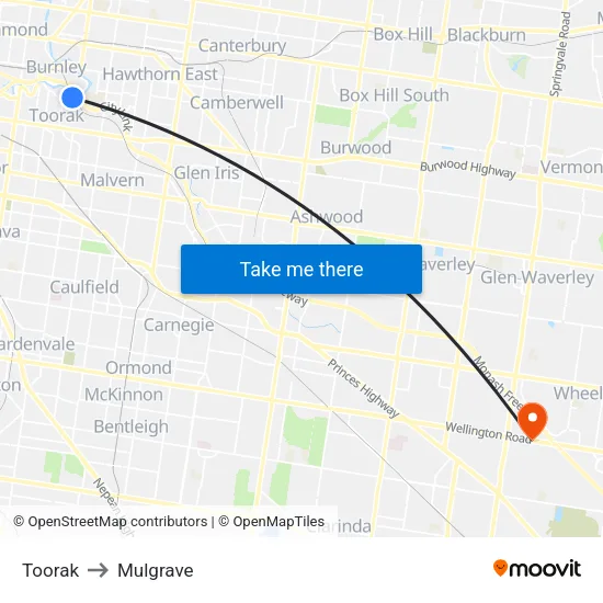 Toorak to Mulgrave map