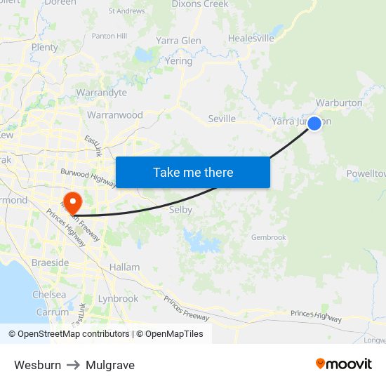 Wesburn to Mulgrave map