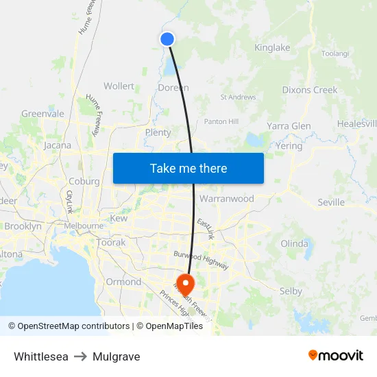 Whittlesea to Mulgrave map