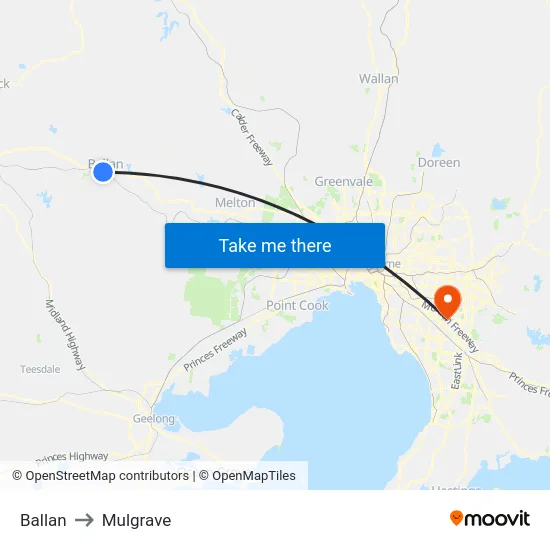 Ballan to Mulgrave map