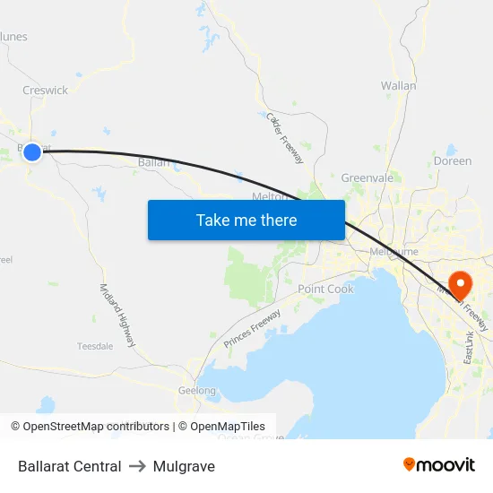 Ballarat Central to Mulgrave map