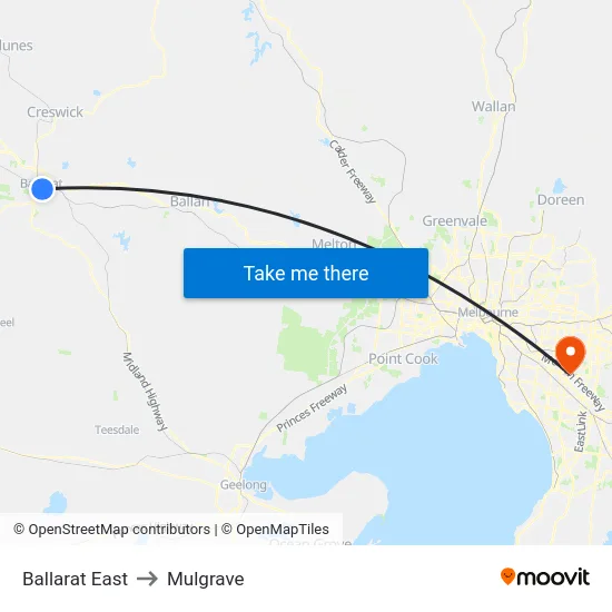 Ballarat East to Mulgrave map
