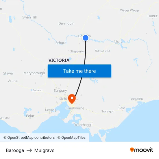 Barooga to Mulgrave map
