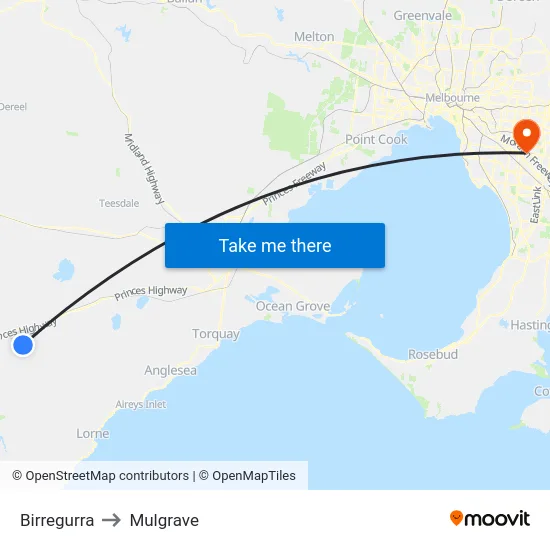 Birregurra to Mulgrave map