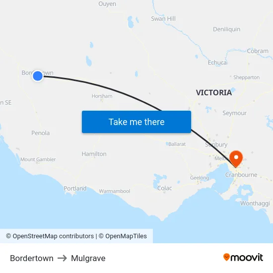 Bordertown to Mulgrave map