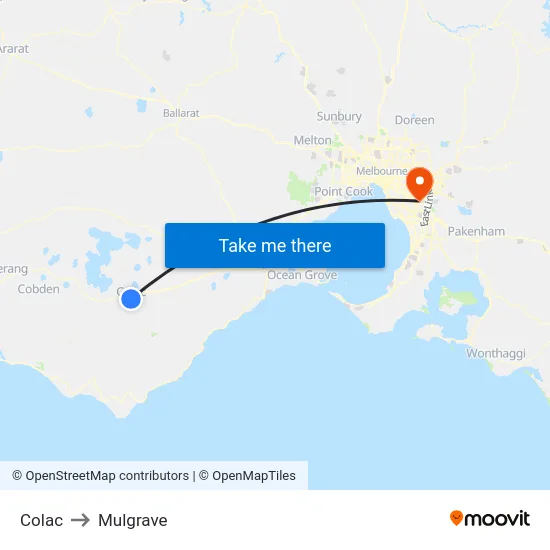 Colac to Mulgrave map