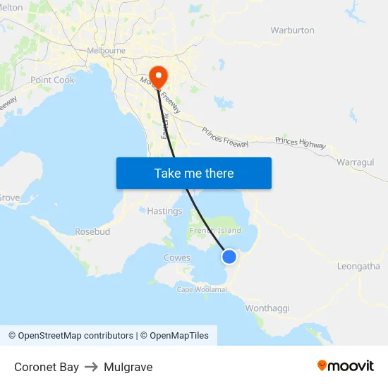 Coronet Bay to Mulgrave map