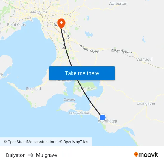 Dalyston to Mulgrave map