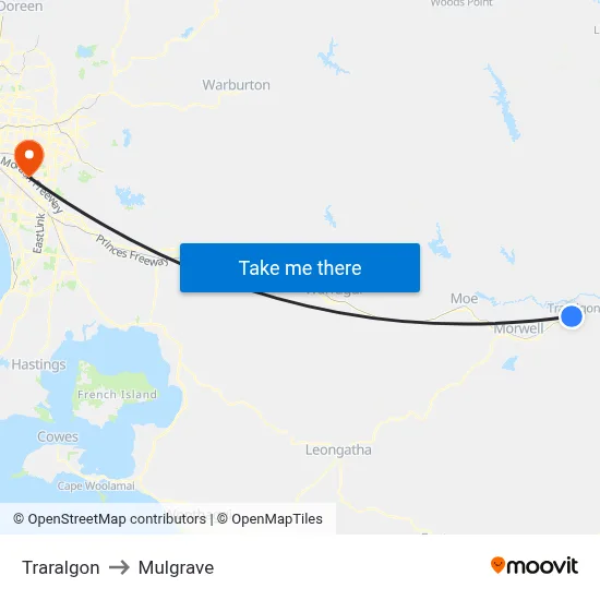 Traralgon to Mulgrave map