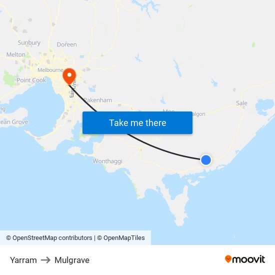 Yarram to Mulgrave map
