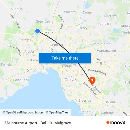 Melbourne Airport - Bal to Mulgrave map