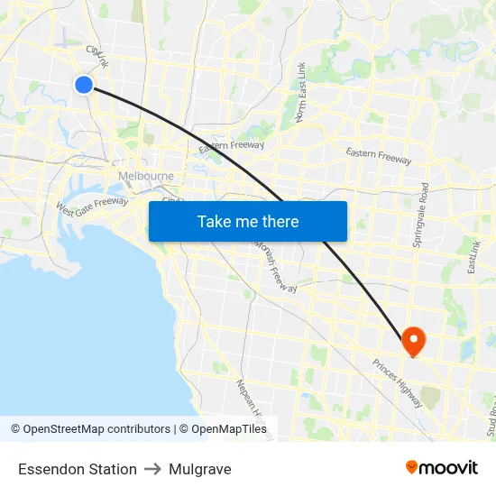 Essendon Station to Mulgrave map