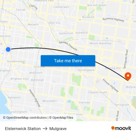 Elsternwick Station to Mulgrave map