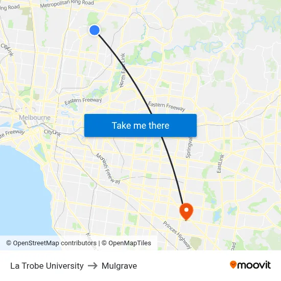 La Trobe University to Mulgrave map
